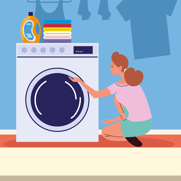 Woman using washing machine