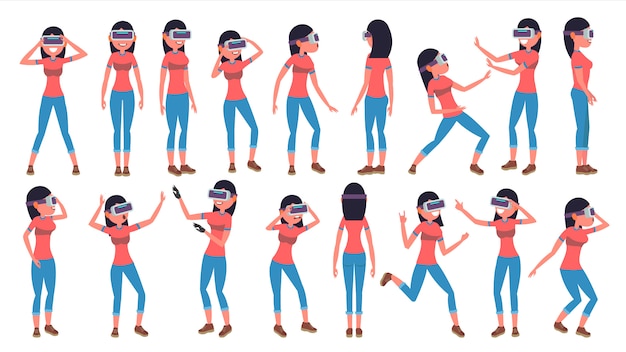 Woman in virtual reality glasses character.