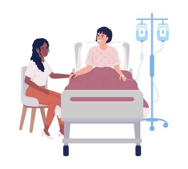 Vector woman visiting ill friend at hospital semi flat color vector characters