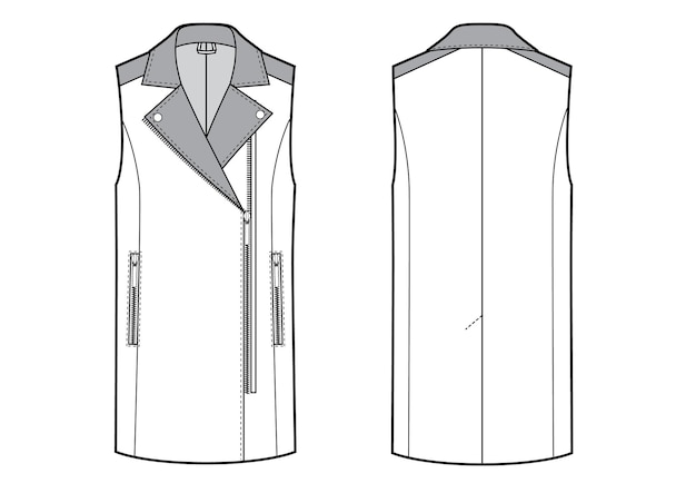 Premium Vector | Woman waistcoat biker style leather inserts on collar ...