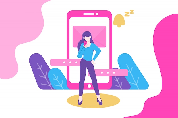 Vector woman waiting message and notification