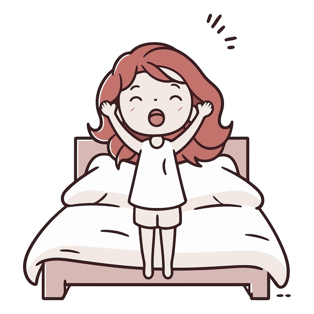 Vector woman wake up in the morning of a cute girl in bed