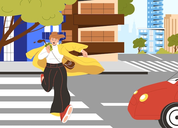 Vector woman walking city street vector concept