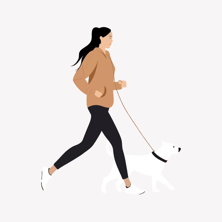 Vector 犬を散歩させる女性のイラスト