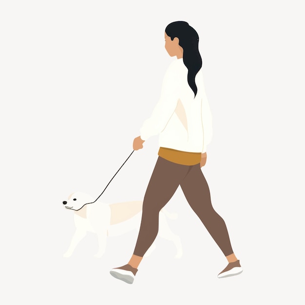 犬を散歩させる女性のイラスト