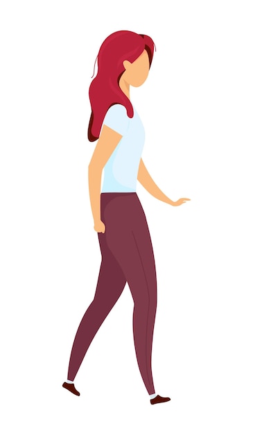 Woman walking semi flat color vector character