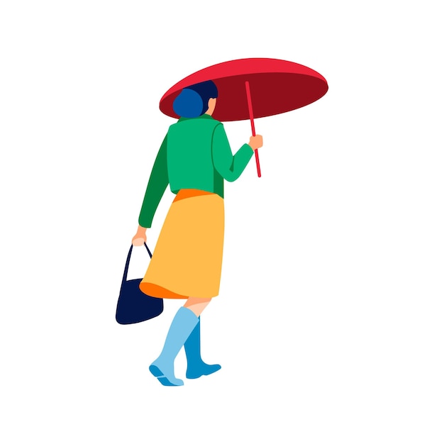 우산 아래 걷는 여자