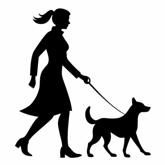 Vector a woman walks a dog with a dog on the back