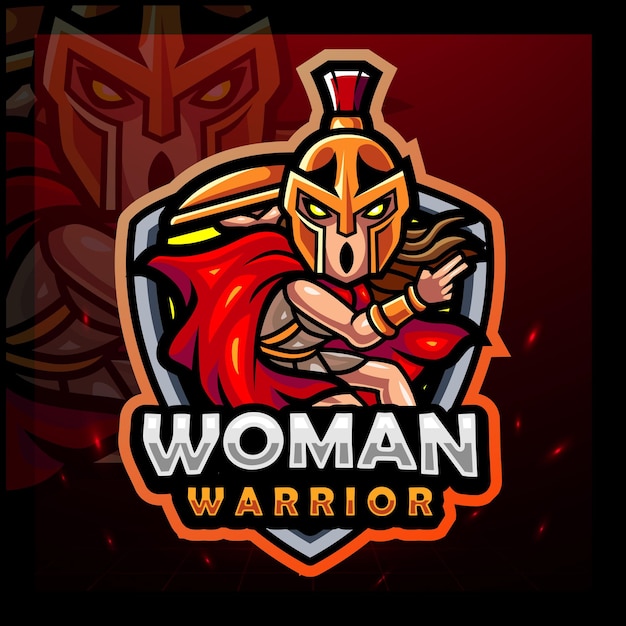 Disegno del logo esport della mascotte della donna guerriera