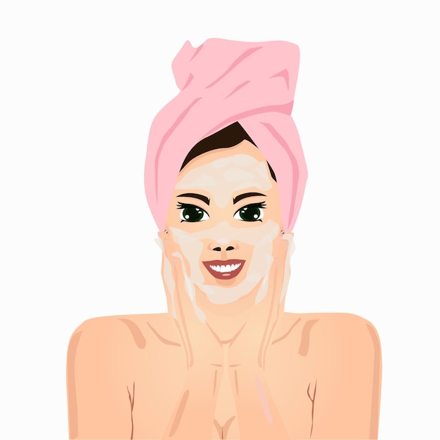 Vector woman wash her face