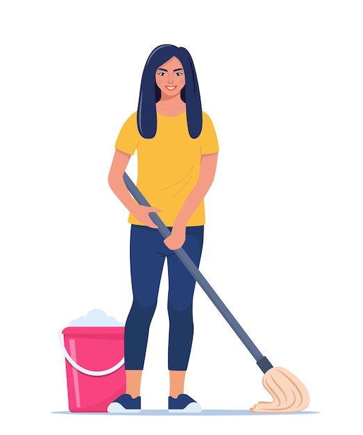 Vector woman washing the floor house cleaning concept housewife cleaning the house