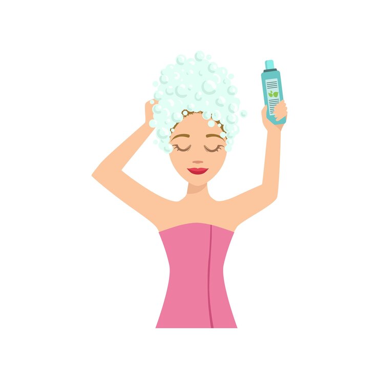 Vector woman washing the hair home spa treatment procedure