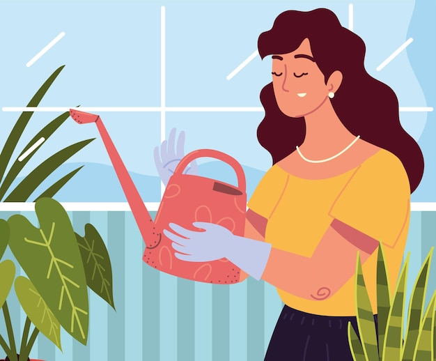 Woman and watering can