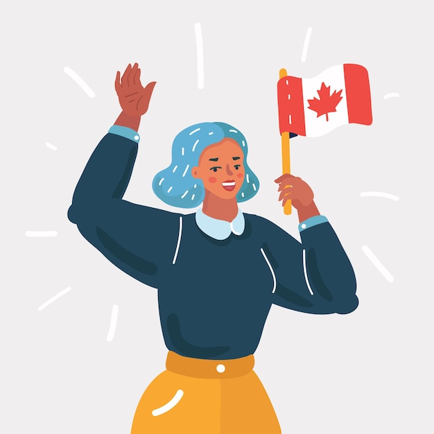 Vector woman waving canada day flag