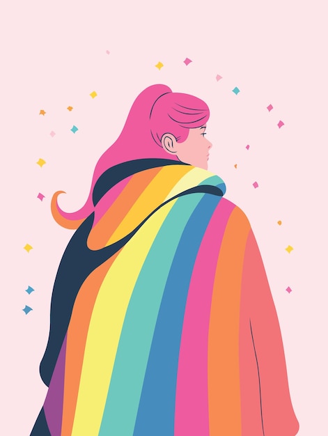 Woman wearing colorful cape to represent pride day or pride month