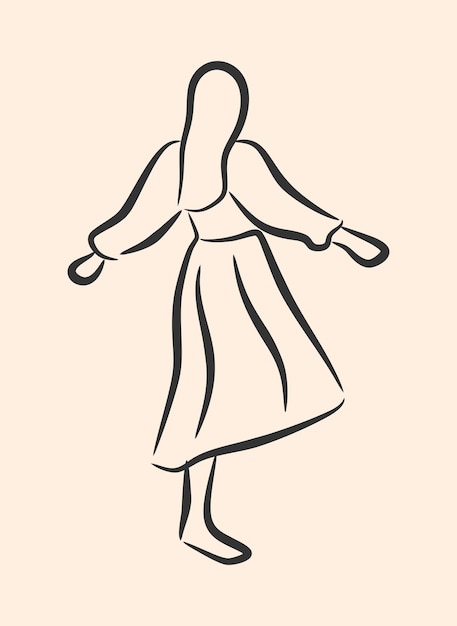 Woman wearing dress girl silhouette line art