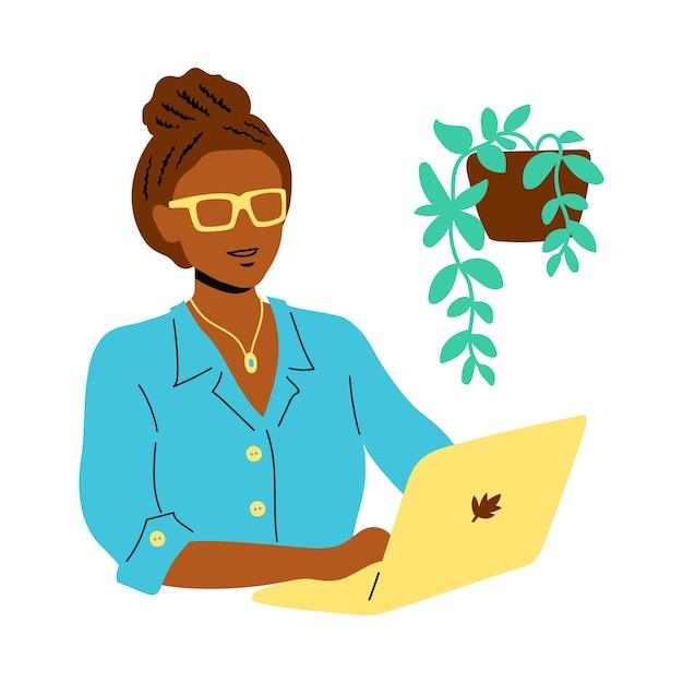 Vector a woman wearing glasses and working with a laptop