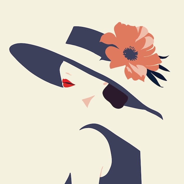 Una donna che indossa un cappello con l'illustrazione artistica vettoriale di fiori generative ai