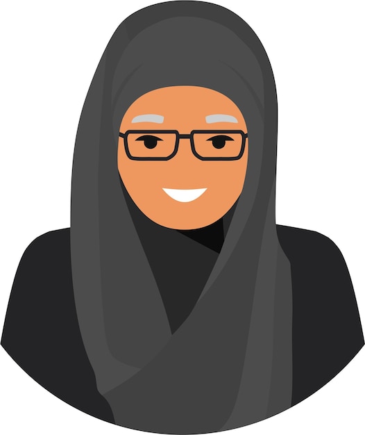 A woman wearing a hijab with white hair and glasses.