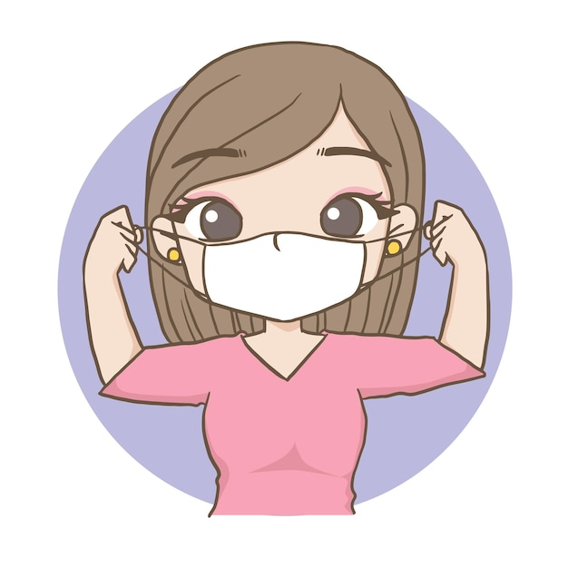 Premium Vector Woman wearing a mask cute character cartoon model