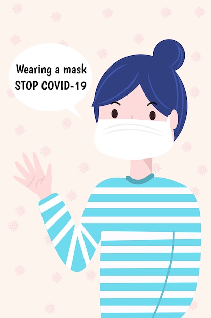 Vector woman wearing medical mask. protection from coronavirus