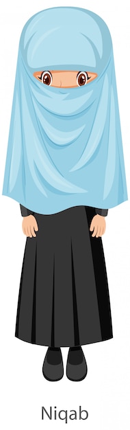 A woman wearing niqab islamic traditional veil cartoon character