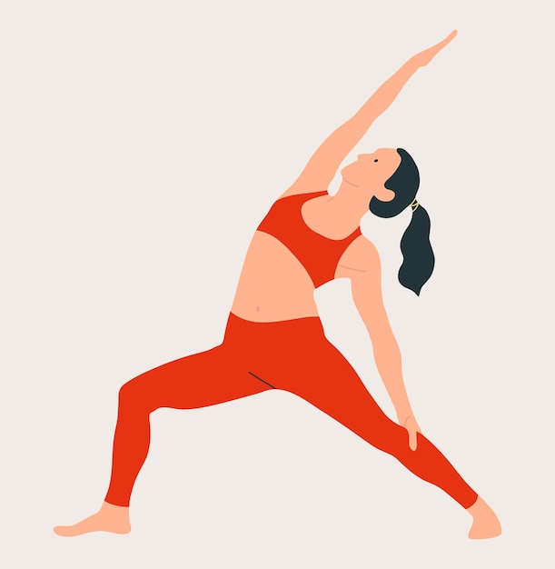 Woman wearing sportswear doing Yoga. Young slim girl doing yoga. Hand drawn colored Vector