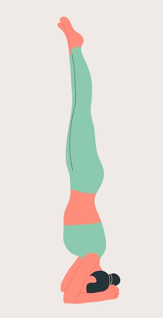 Donna che indossa abiti sportivi che fanno yoga. giovane ragazza esile che fa yoga. illustrazione vettoriale disegnata a mano