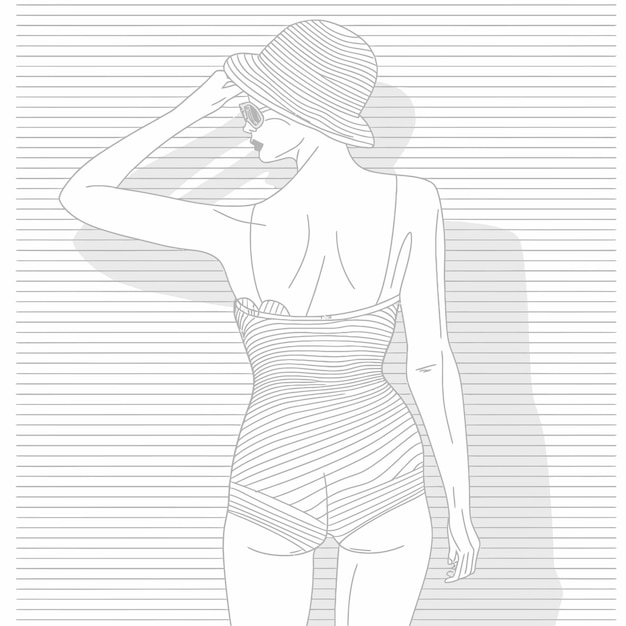 Vector woman wearing swimsuit in elegant line art style