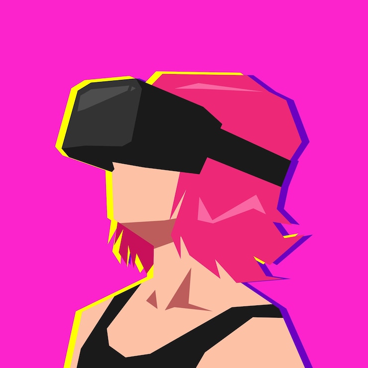 Vector a woman wearing a virtual reality headset in a pink background