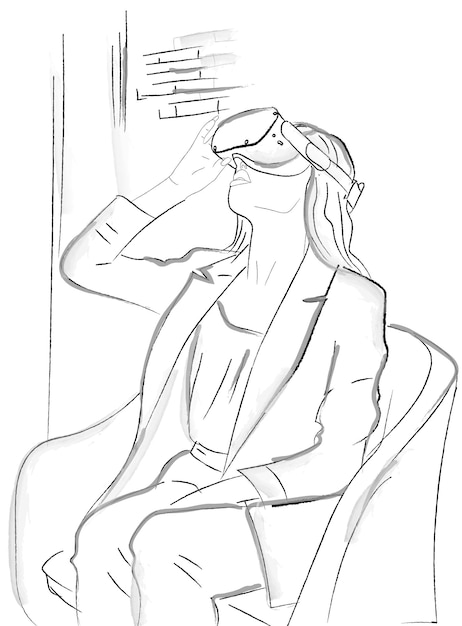 Woman wearing vr glasses vector storyboard innovation and communication in metaverse