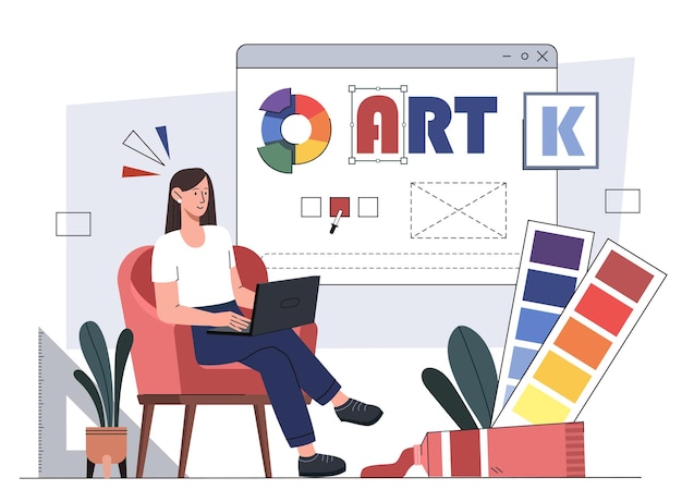 Woman web designer graphic designer and freelancer at workplace develop webpage development of ui