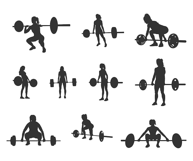 Woman weightlifting silhouettes, Woman fitness exercise silhouettes