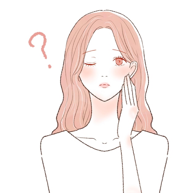 Woman who has doubts. On a white background. Cute and simple art style.