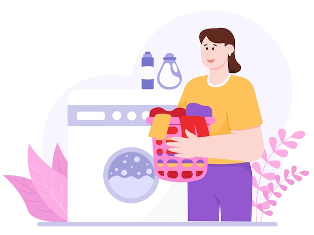 A woman who is washing clothes illustration