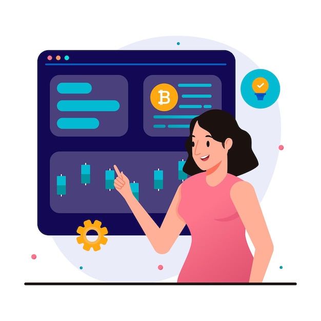 Vector woman who teaches crypto trading courses