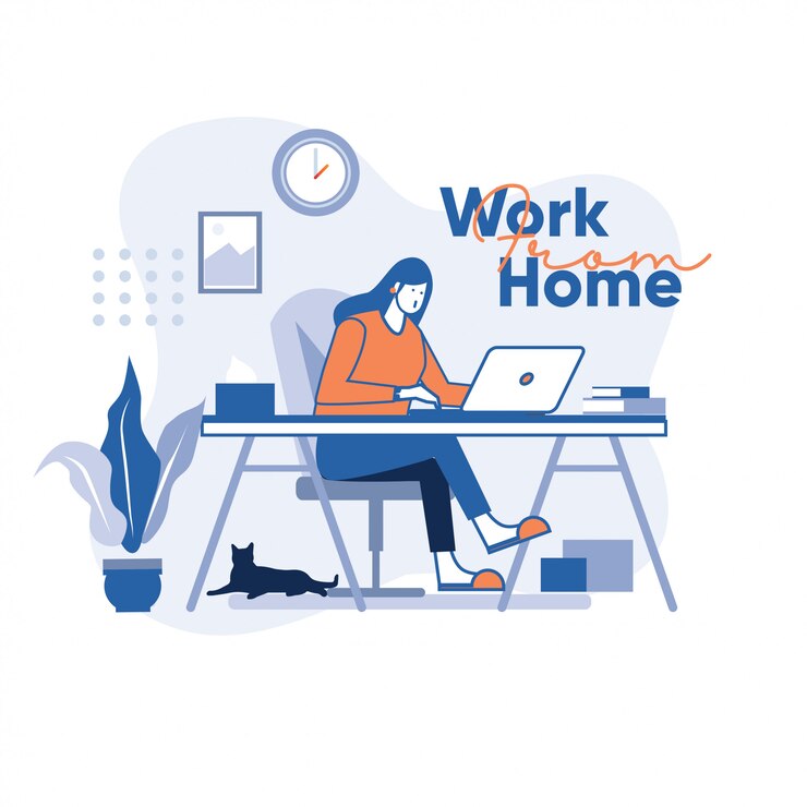 Vector a woman who work from home during corona ncov-2019 pandemic