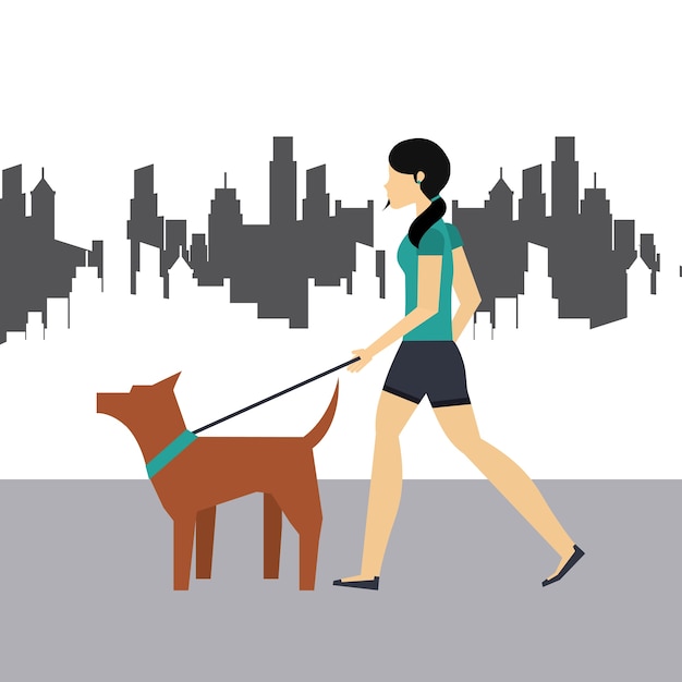 犬を歩く女性