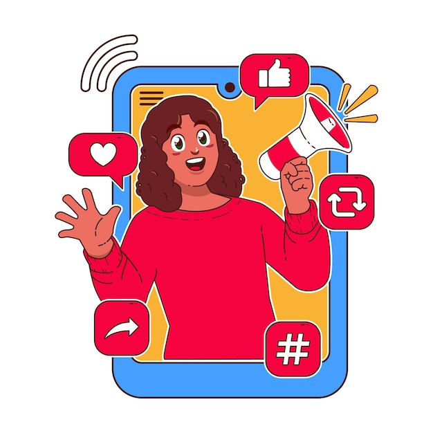 Женщина с мегафоном в руке концепция социальных сетей