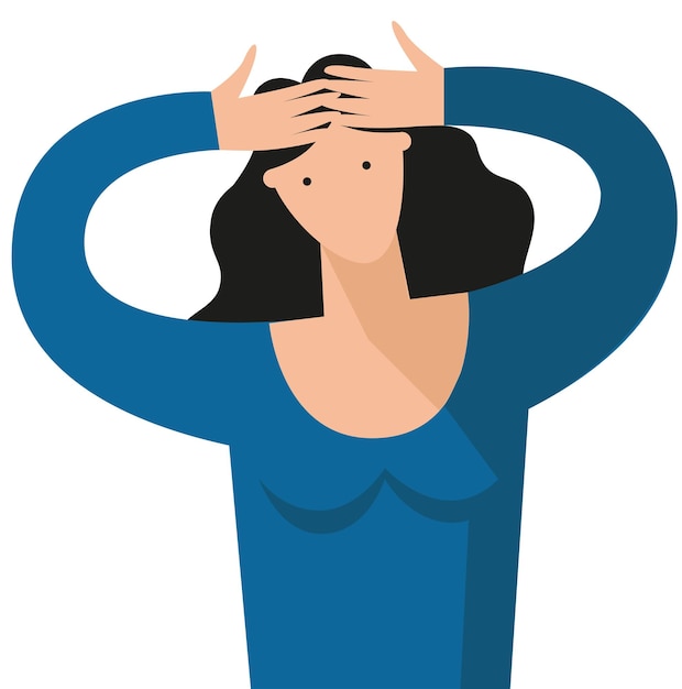 Vector woman with arms raised to her forehead on a white background