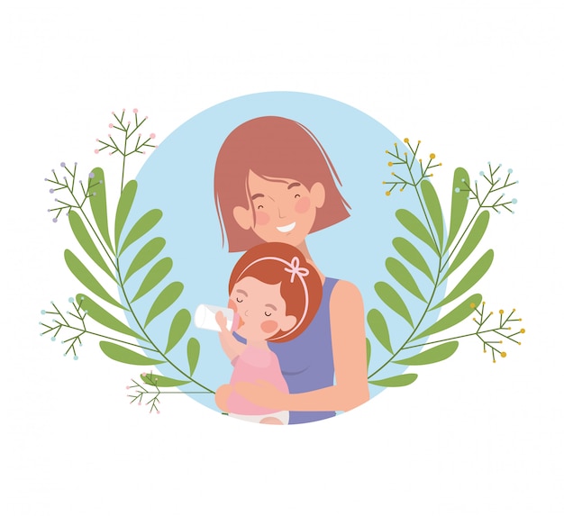 Vector woman with baby avatar character