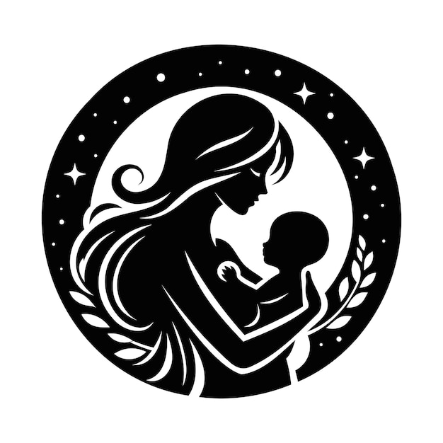 Vector a woman with a baby in her arms silhouette mother and baby vector art illustration