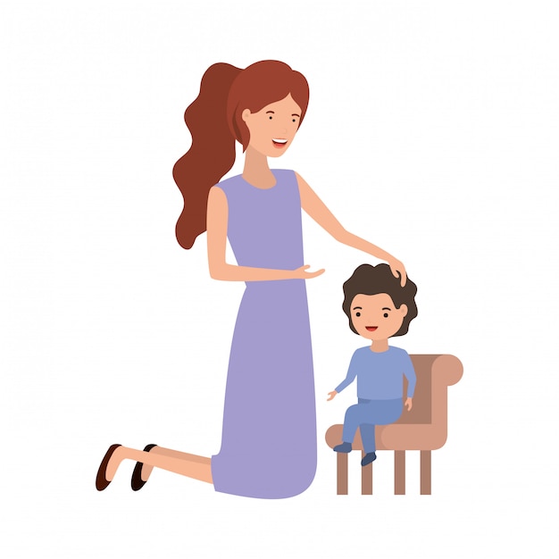 Woman with baby sitting on chair avatar character