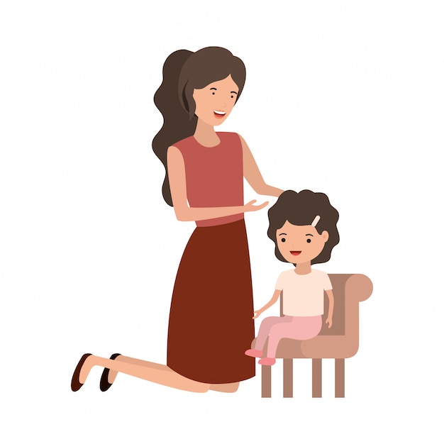 Vector woman with baby sitting on chair avatar character