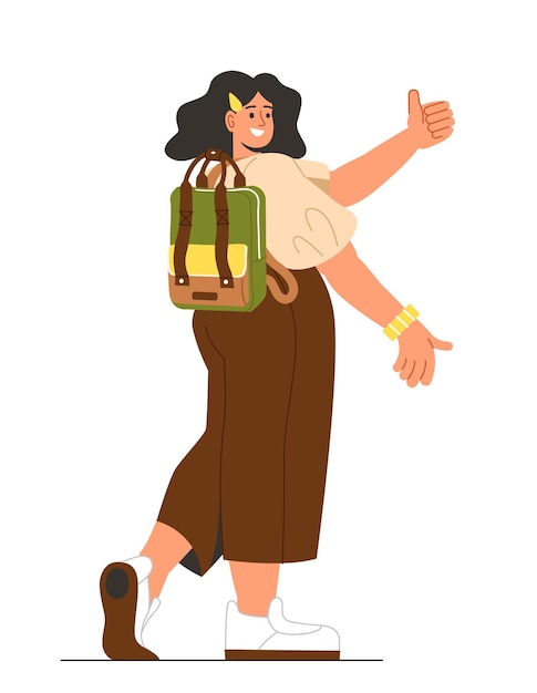 Woman with backpack sticker concept