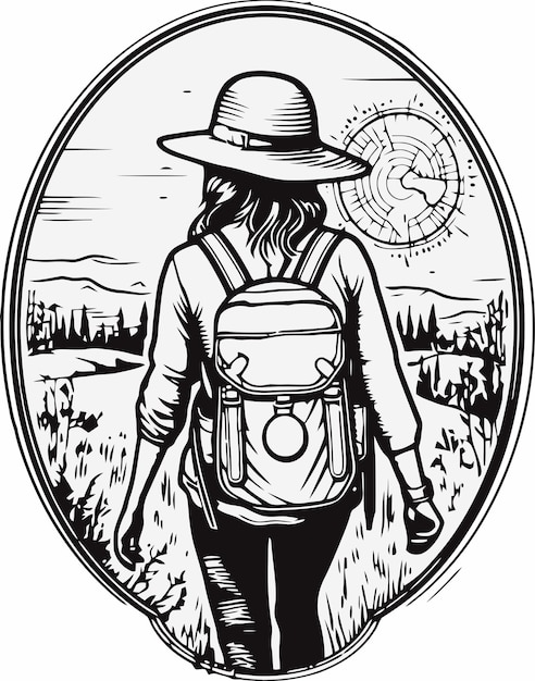 A woman with a backpack walking in a field.