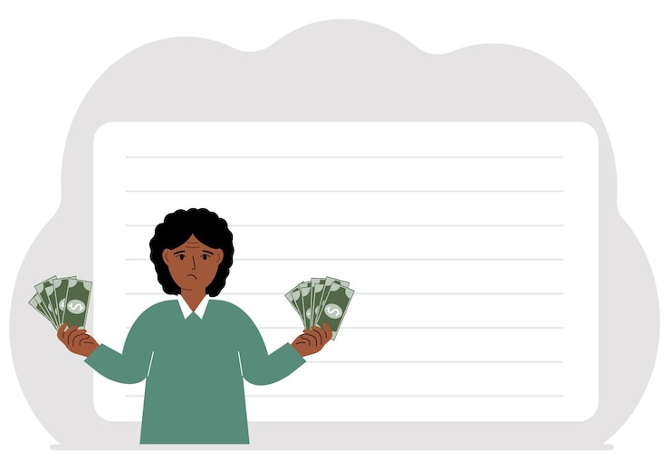 Vector a woman with banknotes in both hands the concept of wealth vector