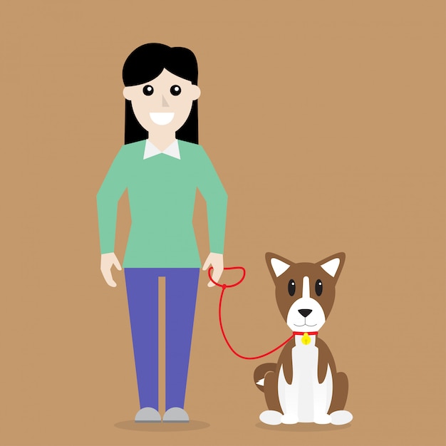 Женщина с вектором собаки басенджи