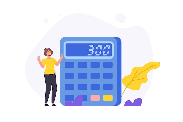 Vector woman with big calculator vector illustration