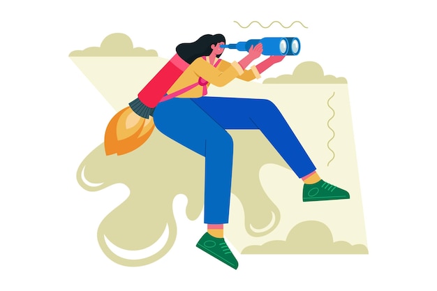 Vector woman with binoculars embracing the future vector illustration